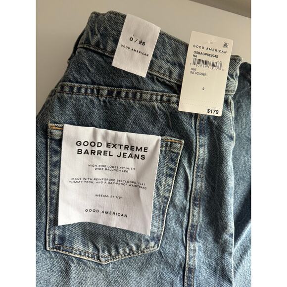 $179 New Good American Good Extreme Barrel Jeans - 0 / 25 - Picture 12 of 13